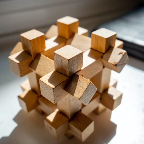 a wooden puzzle block